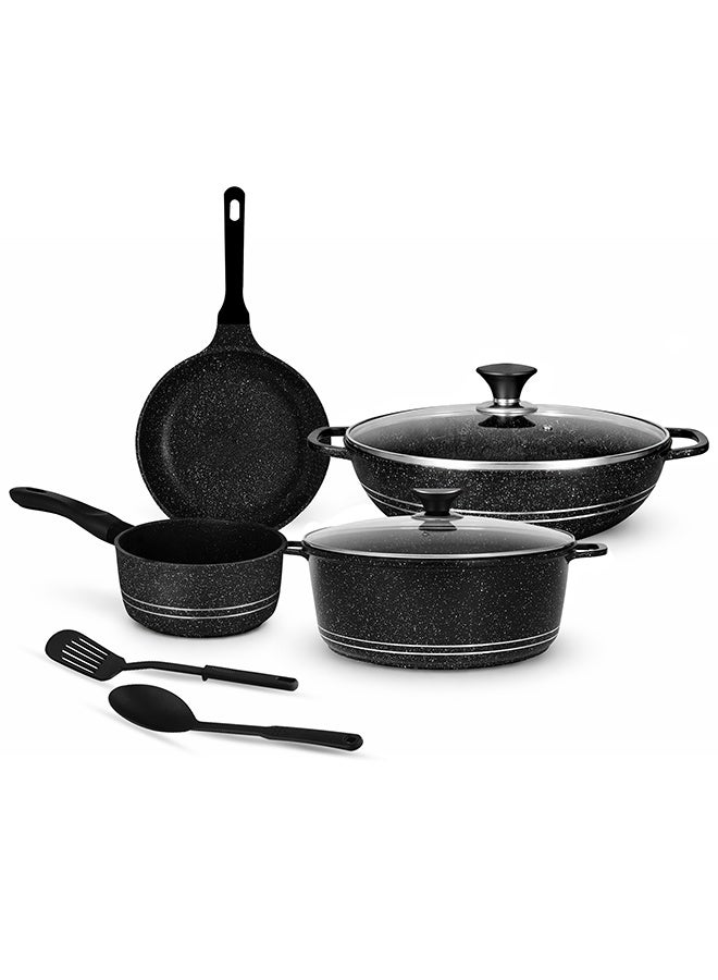 SONEX Marbella Premium Die-Cast Granite Cookware Set, 8-Piece Non-Stick Pots & Pans with Glass Lids, Healthy Low-Oil Cooking, Durable & Easy to Clean, Black - Image 1